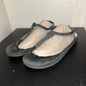 Rainbow Black Braided Leather T Strap Ankle Sandals Size Medium Flats 6.5-7.5